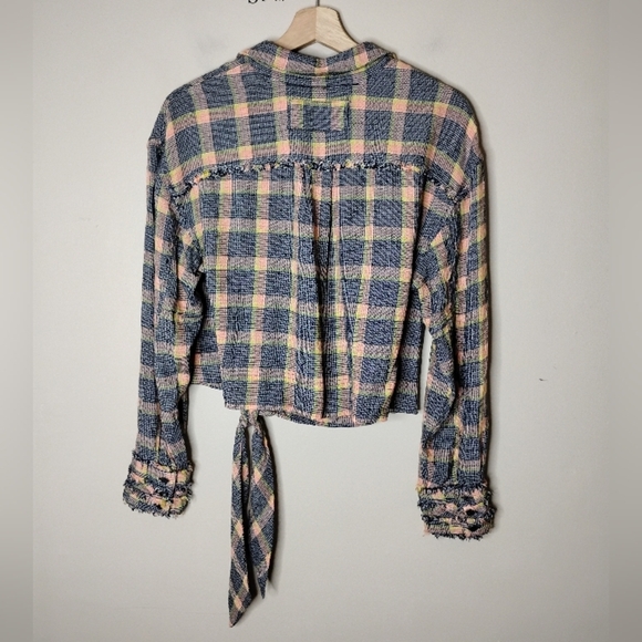 Free People Running Wild Flannel Wrap Top M Boho Indie Fall Layer - Picture 7 of 10